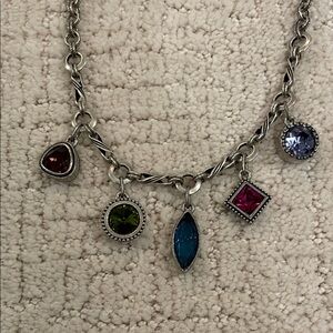 Elegant Patricia Locke Pewter Silver Charm Necklace with Multicolor Stones